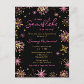 Carte Postale Fête prénatale d'hiver Flocons de neige dorés et r (Devant)