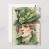 Carte Postale Fête Saint Patrick Femme Vintage (Devant / Derrière)