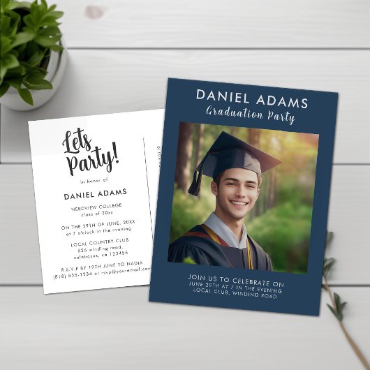 Carte Postale Fête | Simple Navy Blue Border Grad Party