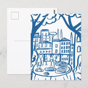 Carte Postale Fête sur la Terrasse Ville Fantaisiste Dessinée à