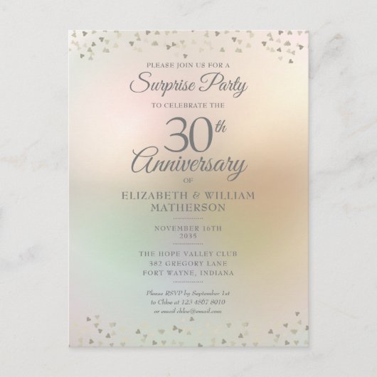 Carte Postale Fête Surprise 30 ans Cœurs Confettis  (Devant)