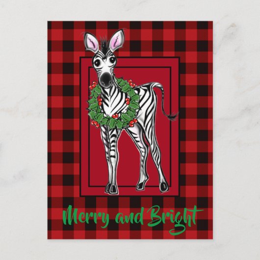 Carte Postale Fête Zebra Holly couronne | buffle rouge (Devant)