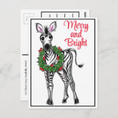 Carte Postale Fête Zebra | vert rouge Xmas couronnes Pos (Devant / Derrière)