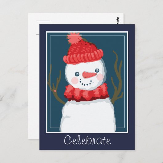 Carte Postale Fêter les fêtes Snowman (Devant / Derrière)