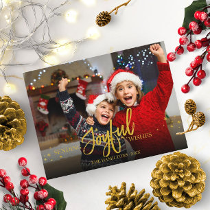 Carte Postale Fêtes de Noël avec paillettes dorées joyeuses en p