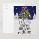 Carte Postale fêtes de noël Je t'aime jeu mistletoe drôle (Devant / Derrière)