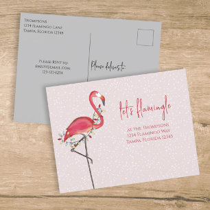 Carte Postale Fêtes de Noël Lumières Flamant rose festif rose