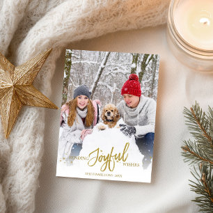 Carte Postale Fêtes de Noël Photo Calligraphie Paillettes Dorées