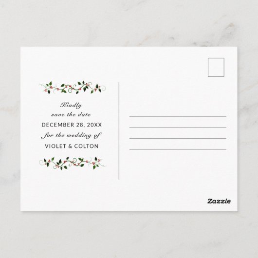 Carte Postale Fêtes d'hiver Mariage Red Berry Enregistrer la dat (Dos)