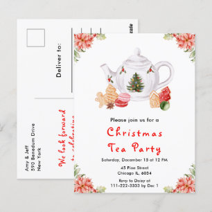 Carte Postale Fêtes Noël Tea Party Rouge