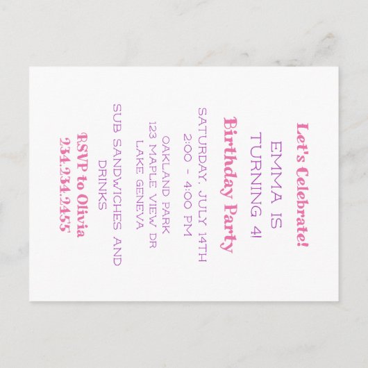 Carte Postale Fêtons l'anniversaire de la fille axolotl (Dos)