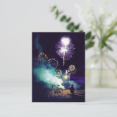 Carte Postale "Feu dans le ciel" Feu d'artifice aquarelle Art (Debout devant)