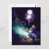 Carte Postale "Feu dans le ciel" Feu d'artifice aquarelle Art (Devant / Derrière)