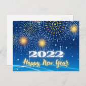 Carte Postale Feu d'artifice bleu et jaune Bonne année 2022 (Devant / Derrière)