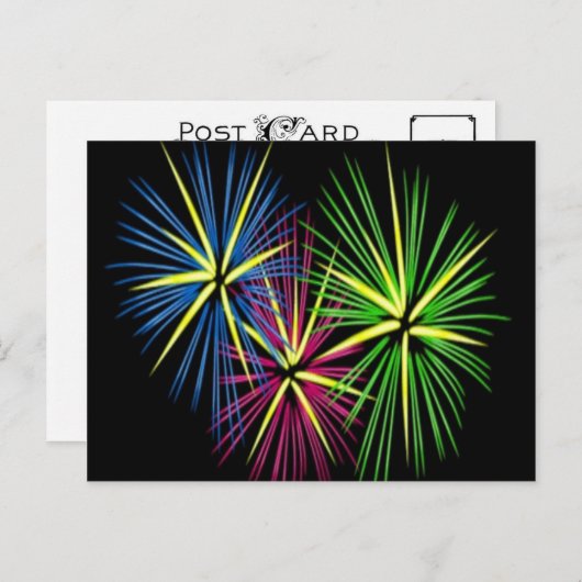 Carte Postale Feu d'artifice bleu rouge et vert (Devant / Derrière)