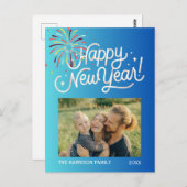 Carte Postale Feu d'artifice Blue Gradient Joyeux Nouvel An Phot (Devant / Derrière)