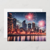 Carte Postale Feu d'artifice dans la ville de nuit (Devant / Derrière)