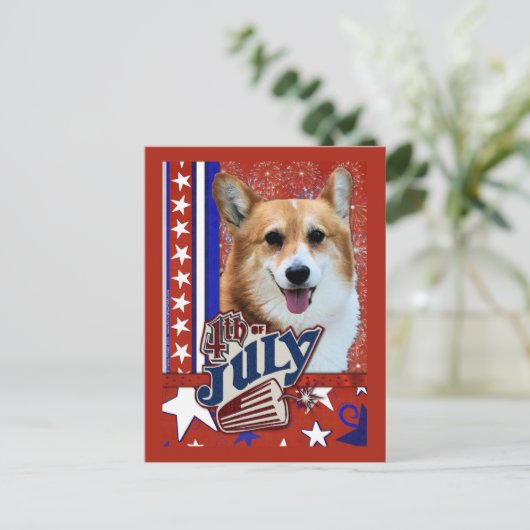 Carte Postale Feu d'artifice du 4 juillet - Corgi (Debout devant)