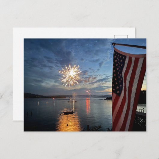 Carte Postale Feu d'artifice et drapeau ! (Devant / Derrière)