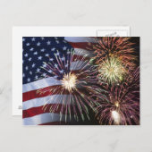 Carte Postale Feu d'artifice et drapeau américain (Devant / Derrière)