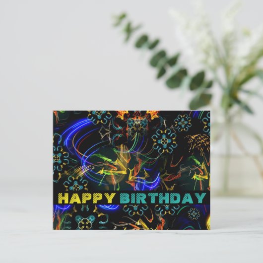 Carte Postale Feu d'artifice Folk Art Anniversaire (Debout devant)