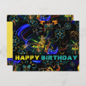 Carte Postale Feu d'artifice Folk Art Anniversaire (Devant / Derrière)