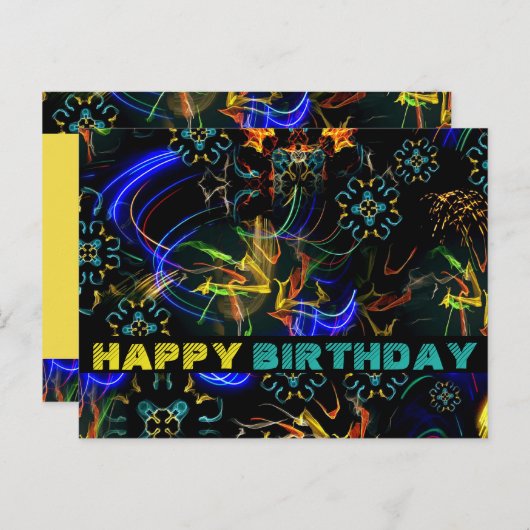 Carte Postale Feu d'artifice Folk Art Anniversaire (Devant / Derrière)