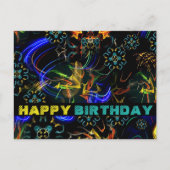 Carte Postale Feu d'artifice Folk Art Anniversaire (Devant)