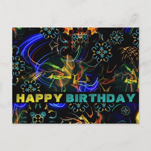 Carte Postale Feu d'artifice Folk Art Anniversaire (Devant)
