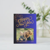 Carte Postale Feu d'artifice Joyeux Nouvel An Photo Blue Gradien (Debout devant)