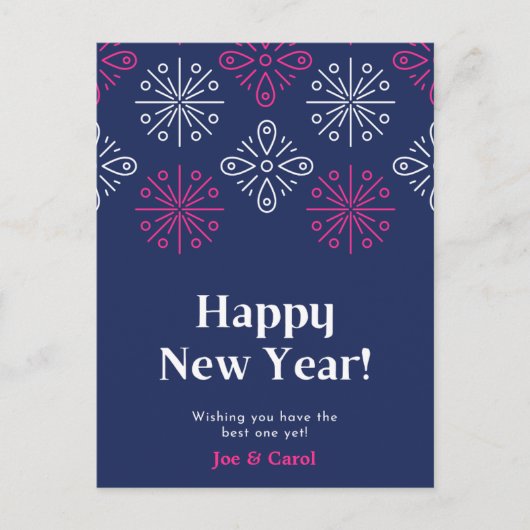 Carte Postale Feu D'Artifice Rose Et Blanc Joyeux Nouvel An (Devant)