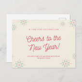 Carte Postale Feu d'artifice rose et vert Nouvel An Salutations  (Devant / Derrière)