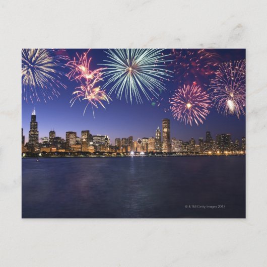 Carte Postale Feu d'artifice sur l'horizon de Chicago 2 (Devant)