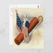 Carte Postale Feu d'artifice Uncle Sam US Drapeau (Devant / Derrière)