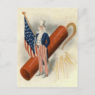 Carte Postale Feu d'artifice Uncle Sam US Drapeau