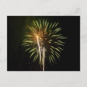 Carte Postale Feu d'artifice vert et or Fête de vacances