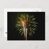 Carte Postale Feu d'artifice vert et or Fête de vacances (Devant / Derrière)