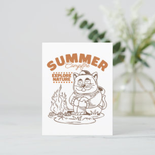 Carte Postale Feu de camp d'été Explorez la nature - Chat Vintag