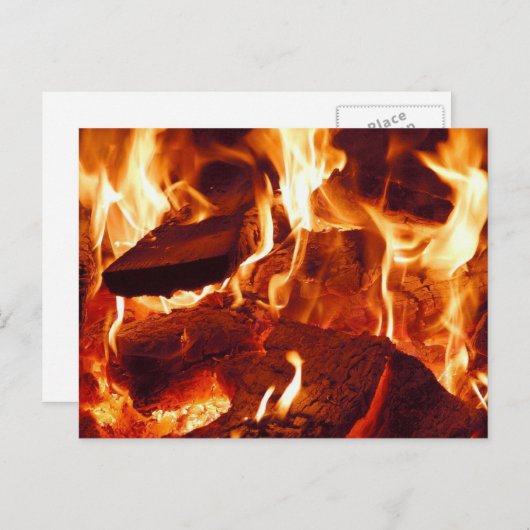 Carte Postale Feu de camp qui flambe, bois qui brûle, flammes, v (Devant / Derrière)