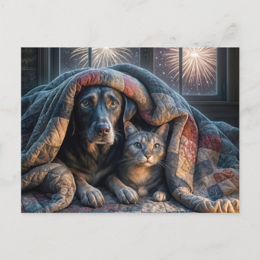 Carte Postale Feu d'observation de chiens et de chats effrayés (Devant)