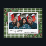 Carte Postale Feuillage botanique des baies vitrées vertes<br><div class="desc">Unique, classique, tendance, jolie et décorative Carte de vacances. Joy Holidays salue le texte et l'espace pour customiser ou personnaliser avec une photo, nom de famille (ou noms individuels) et message de votre choix. encadré de baies rouges de vin de Bourgogne et de bouquets de fleurs vertes sur un élégant...</div>