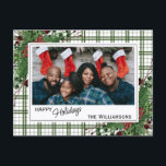 Carte Postale Feuillage botanique des baies vitrées vertes<br><div class="desc">Unique, classique, tendance, jolie et décorative Carte de vacances. Joy Holidays salue le texte et l'espace pour customiser ou personnaliser avec une photo, nom de famille (ou noms individuels) et message de votre choix. encadré de baies rouges de vin de Bourgogne et de bouquets de fleurs vert foncé sur un...</div>