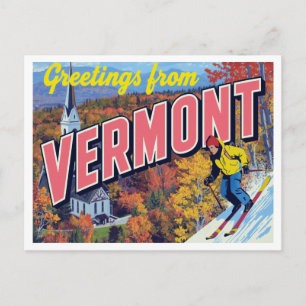 Carte Postale Feuillage d'automne du Vermont Skiant Église