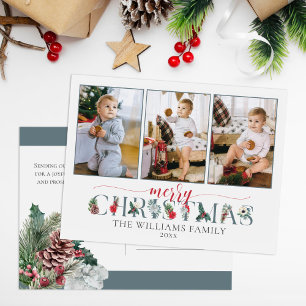 Carte Postale Feuillage de fête Joyeux Noël Fleurs 3-Photos