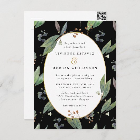 Carte Postale Feuillage de feuilles vertes faire-part de mariage (Devant / Derrière)