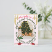 Carte Postale Feuillage de verdure arche photo Noël joyeux branc (Debout devant)