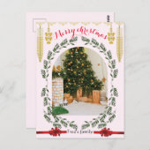 Carte Postale Feuillage de verdure arche photo Noël joyeux branc (Devant / Derrière)