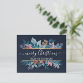 Carte Postale Feuillage Floral Rose Clair Sur Bleu Foncé (Debout devant)