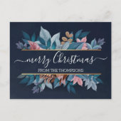 Carte Postale Feuillage Floral Rose Clair Sur Bleu Foncé (Devant)