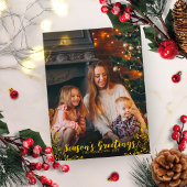 Carte Postale Feuillage Mignon Dorure Script Photo Noël